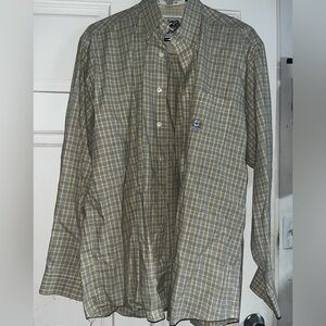 Men's Cinch Western button up Dress Shirt, White Yellow with blue Size M